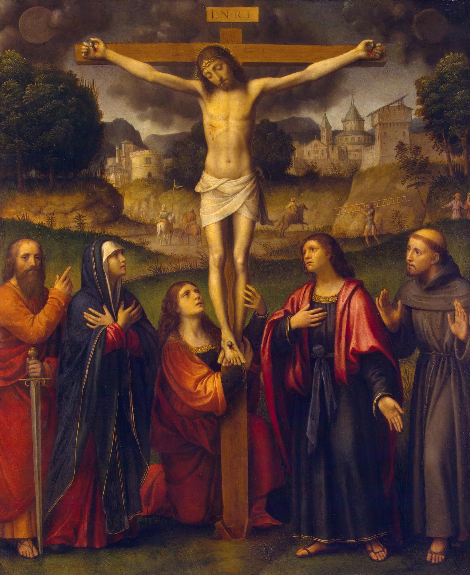 Crucifixion avec la Vierge et les saints Paul, Marie-Madeleine, Jean et François - Bernardino Luini