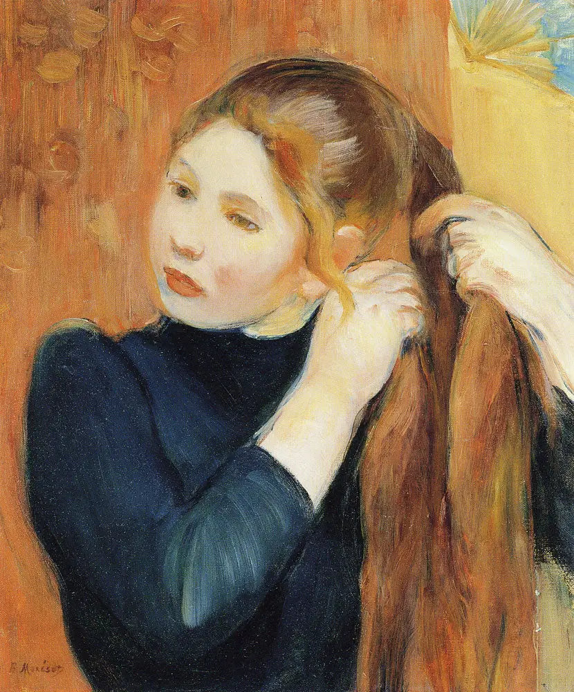 Reproduction du tableau « Jeune Fille tissant ses cheveux - Berthe Morisot » par Alpha Reproduction en peinture à l’huile