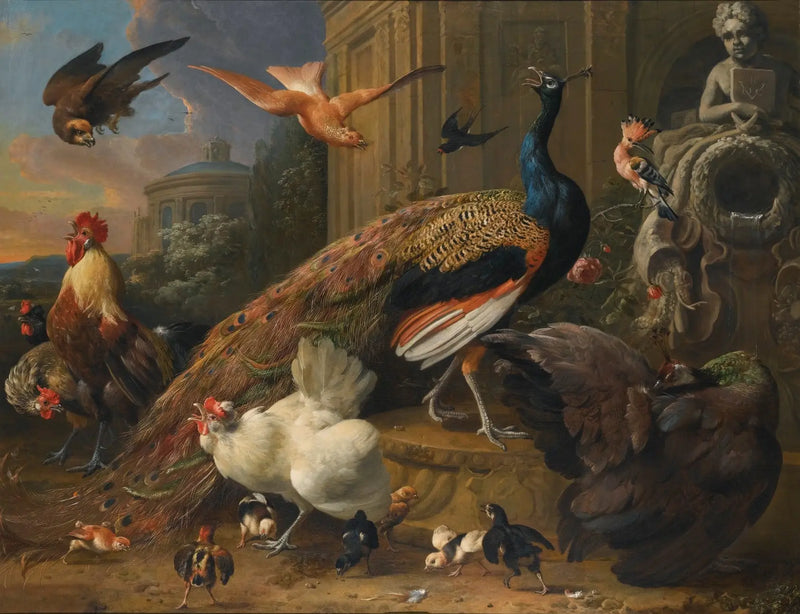 Pássaros perturbados por um falcão - Melchior de Hondecoeter