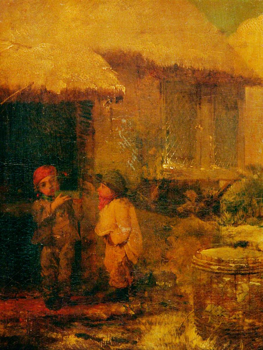 Deux garçons avec une cage à oiseaux - Briton Rivière