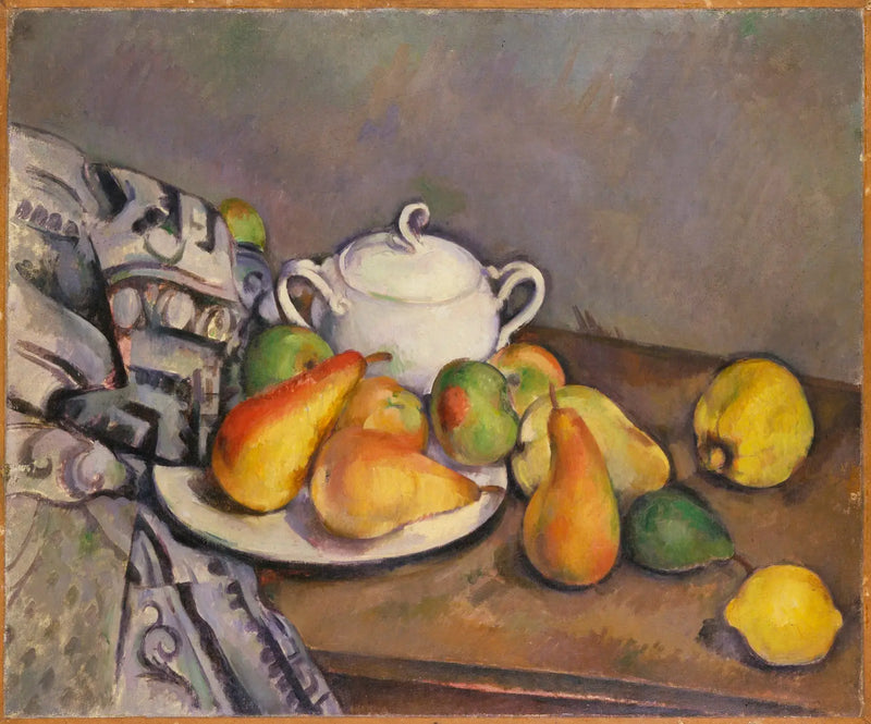 Sucrier, peras e tapete - Paul Cézanne