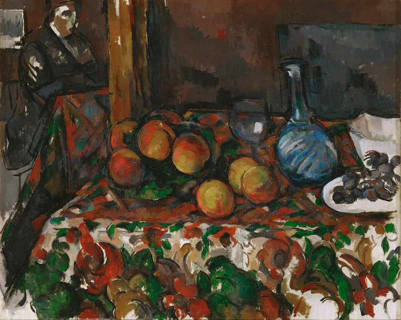 Pêssegos, decanter e personagem - Paul Cézanne
