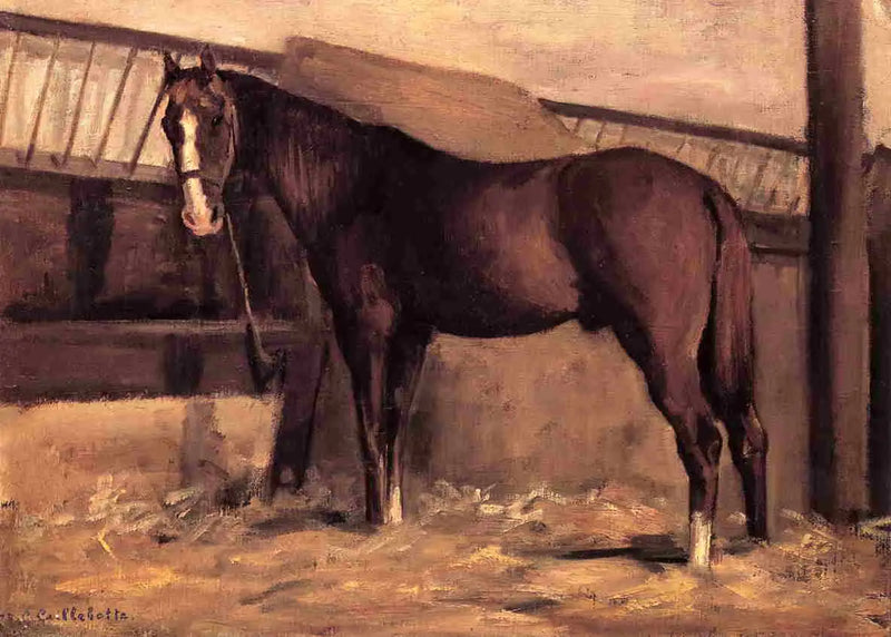 Cavalo baio ruço no estábulo - Gustave Caillebotte
