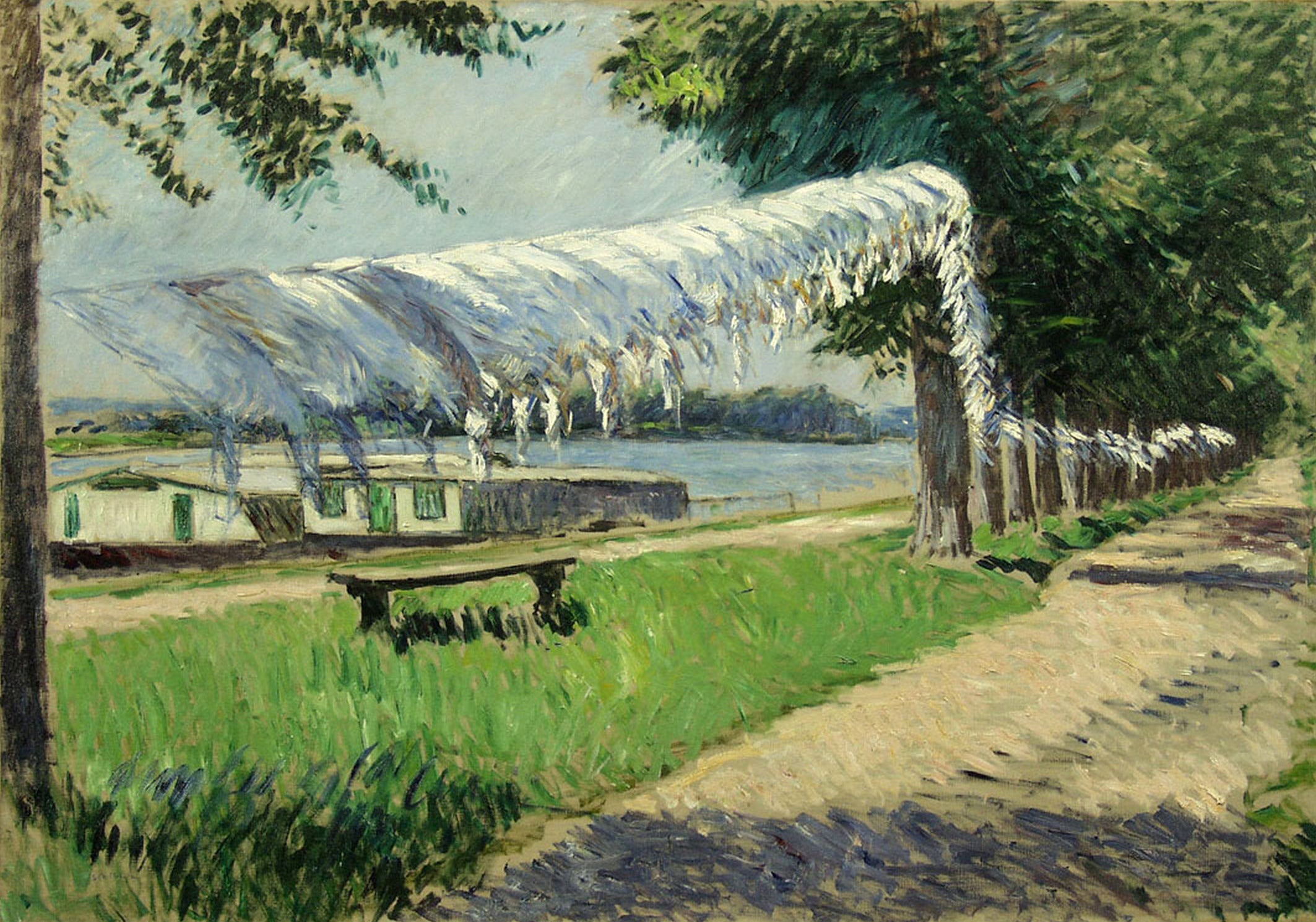 Reproduction du tableau « Linge séchant au bord de la Seine, Petit Gennevilliers - Gustave Caillebotte » par Alpha Reproduction en peinture à l’huile