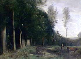 Paysage boisé en vue d'un village - Jean-Baptiste Camille Corot