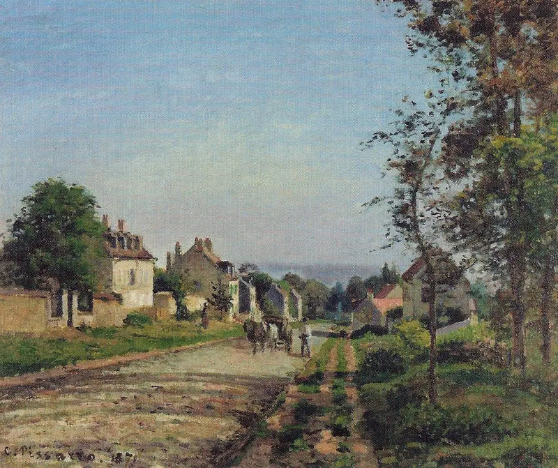 A estrada de Versalhes, Louveciennes, sol de inverno e neve - Camille Pissarro
