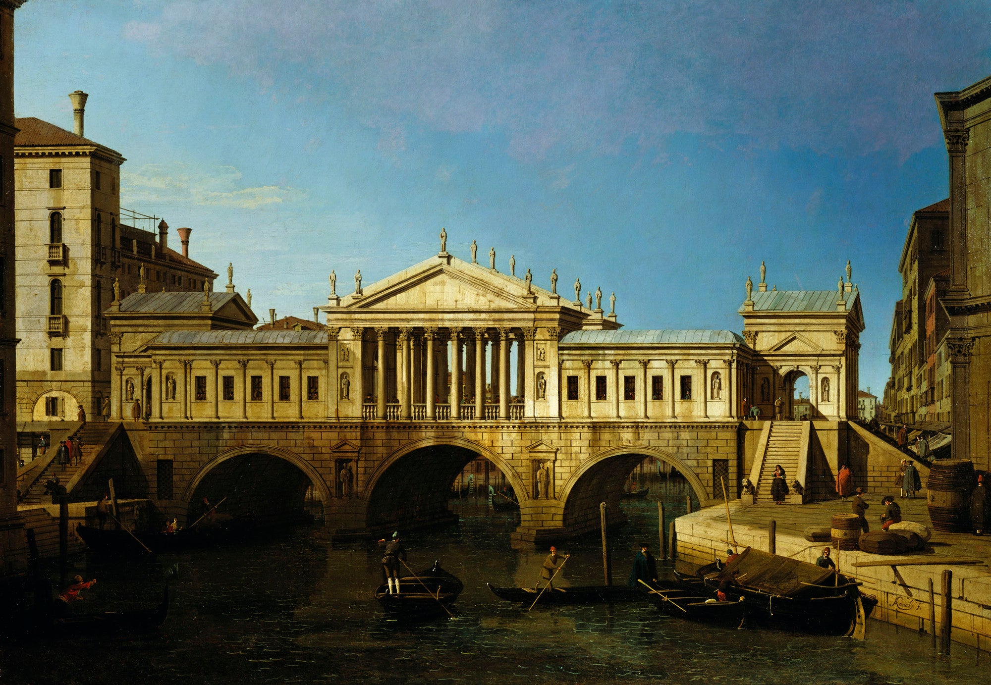 Venise : capriccio avec le dessin palladien pour le Rialto - Canaletto