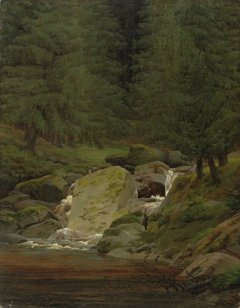 floresta de abetos com cachoeira - Caspar David Friedrich