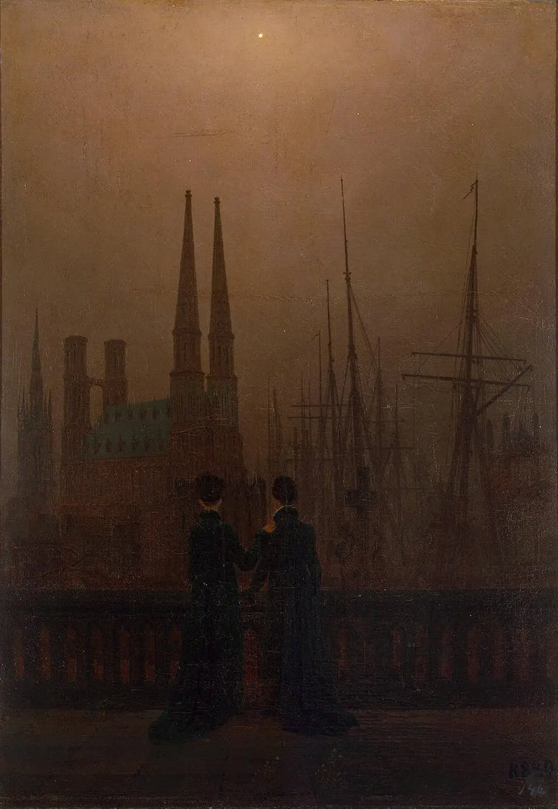 Noite no porto - Caspar David Friedrich