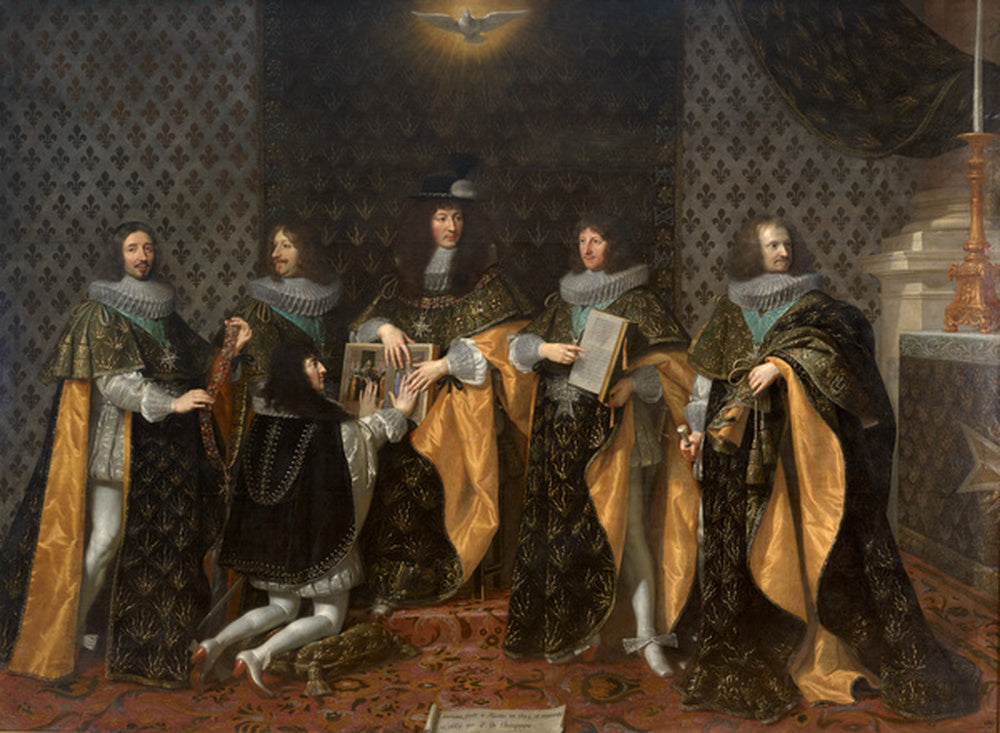 Louis XIV au lendemain de son sacré, reçoit le serment de son frère Monsieur, duc d'Anjou, comme chevalier de l'Ordre du Saint-Esprit à Reims, le 8 juin 1654 - Philippe de Champaigne