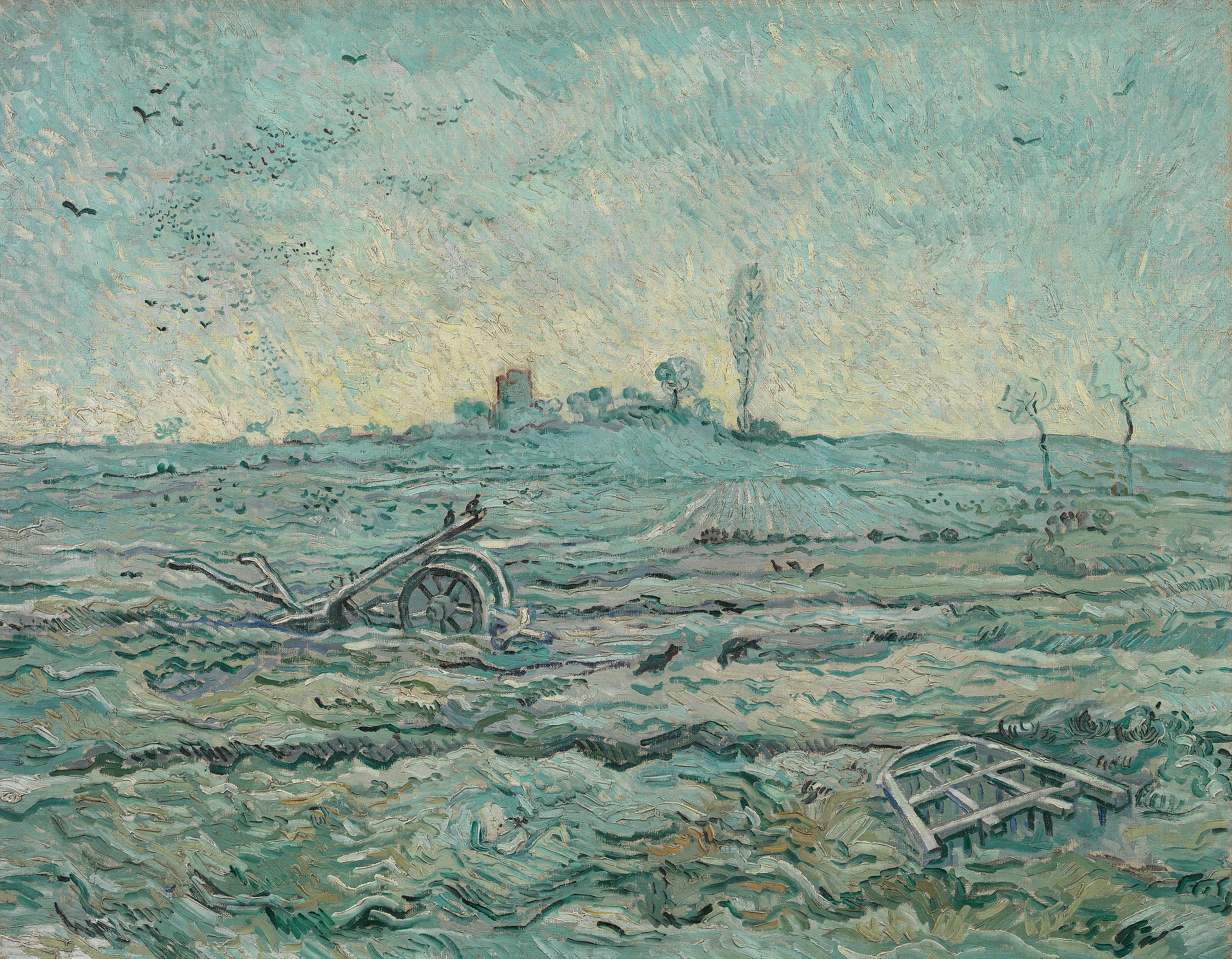 Campo nevado com grade - Vincent van Gogh