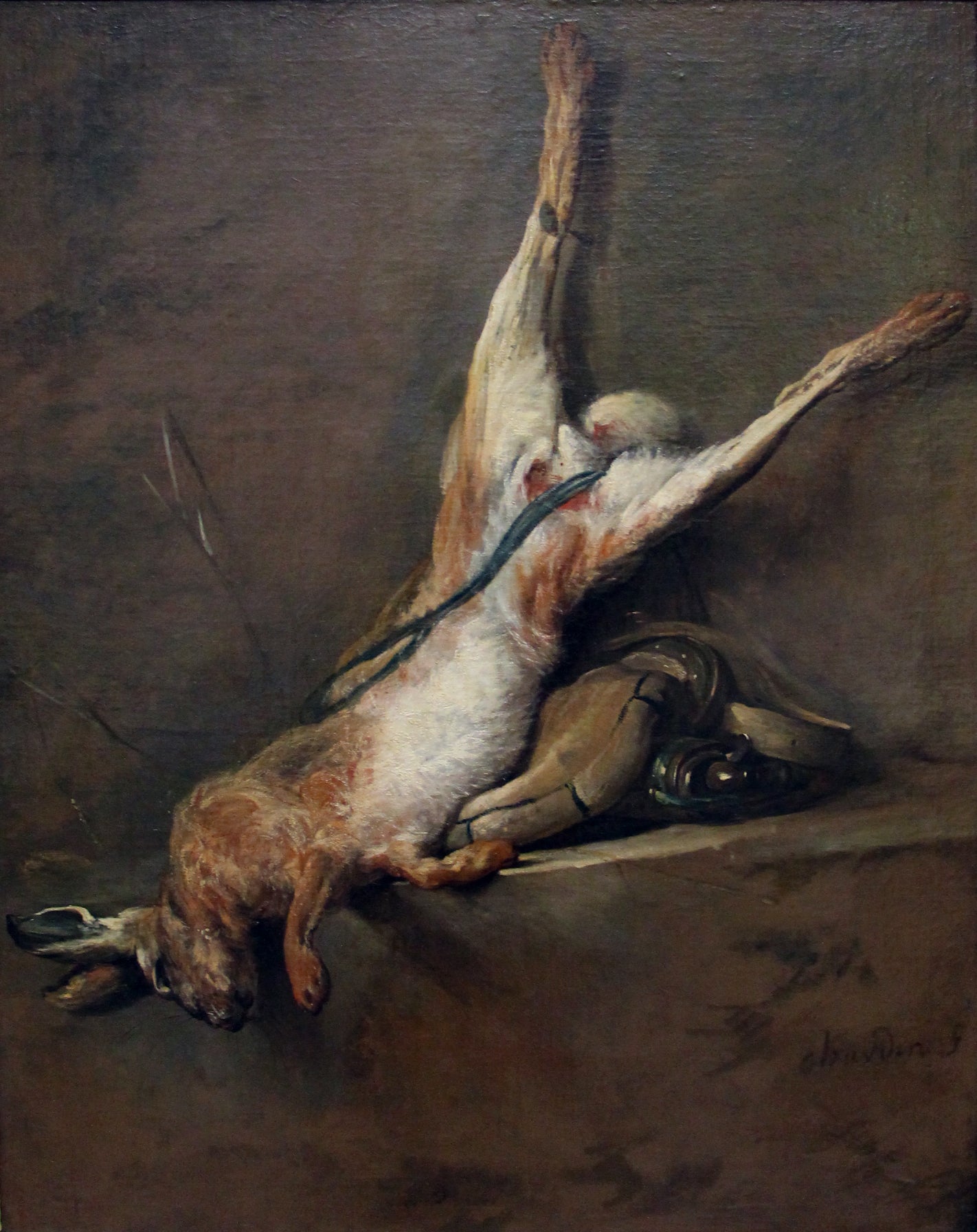 Lièvre mort avec poire à poudre et gibecière - Jean Siméon Chardin