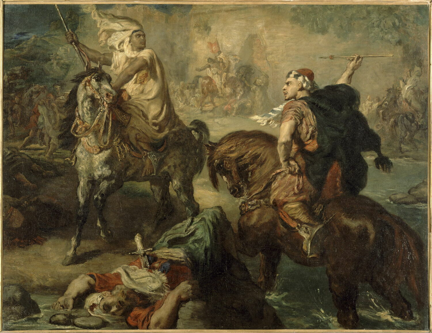 Chefs de tribus arabes se défiant au combat singulier, sous les remparts d'une ville - Théodore Chassériau