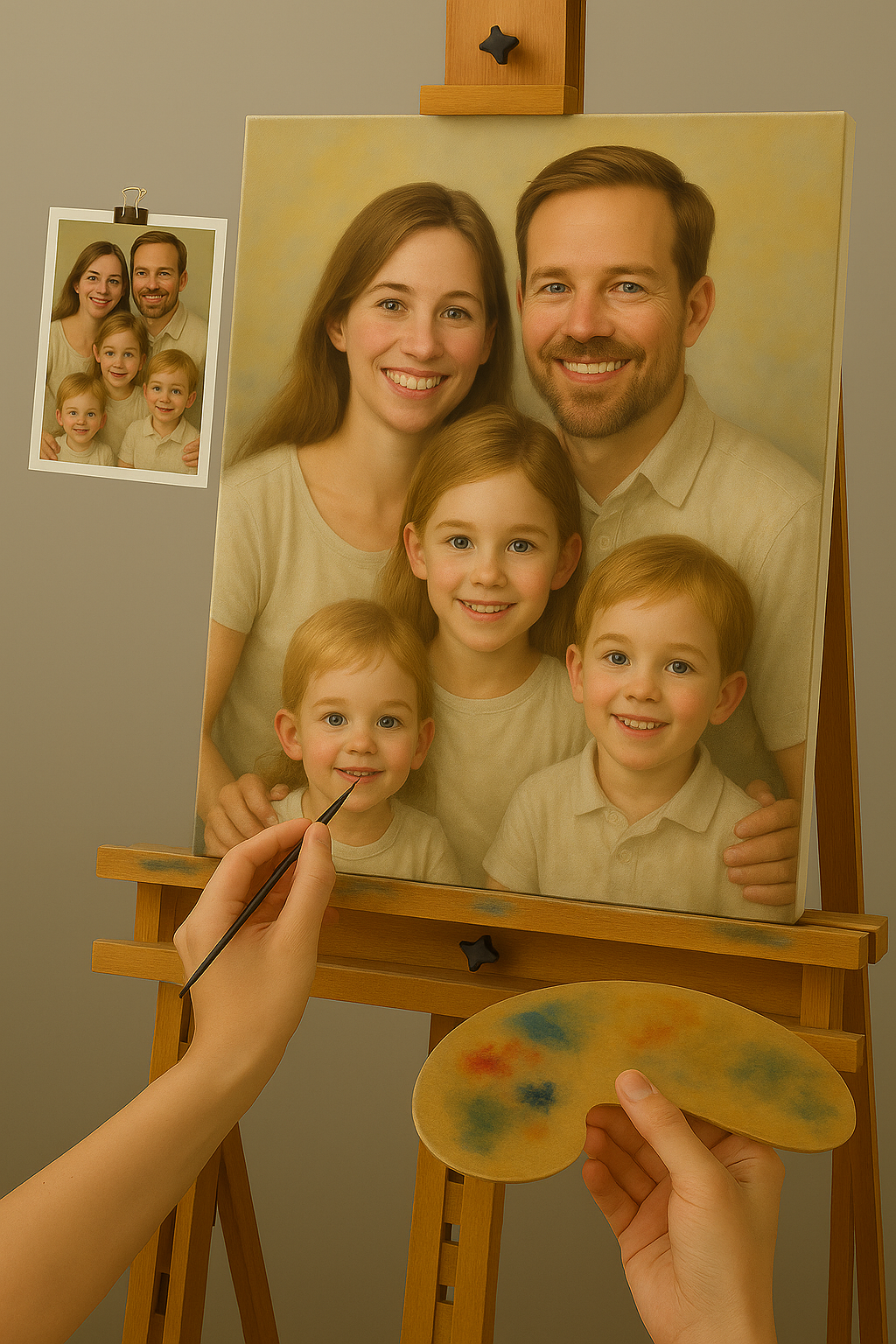🎨 Quadro Retrato de Família Personalizável – Pintura a Óleo Única