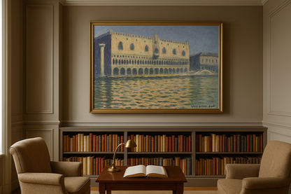 🌅 O Palácio Ducal Claude Monet (1908) – Versão luminosa com reflexos dourados