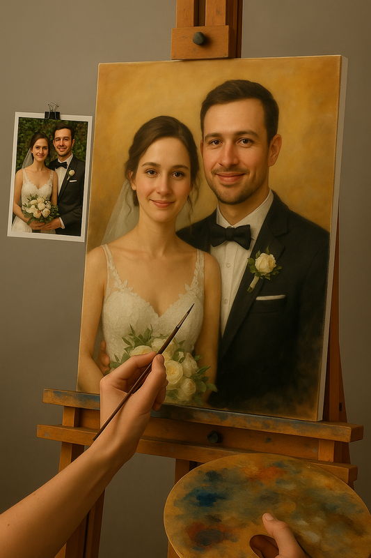 💍 Quadro de Casamento Personalizável – Pintura a Óleo Emoção & Elegância