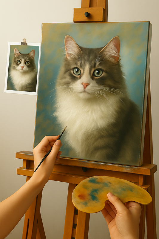 🎨 Quadro Retrato de Gato Personalizável – Pintura a Óleo Única