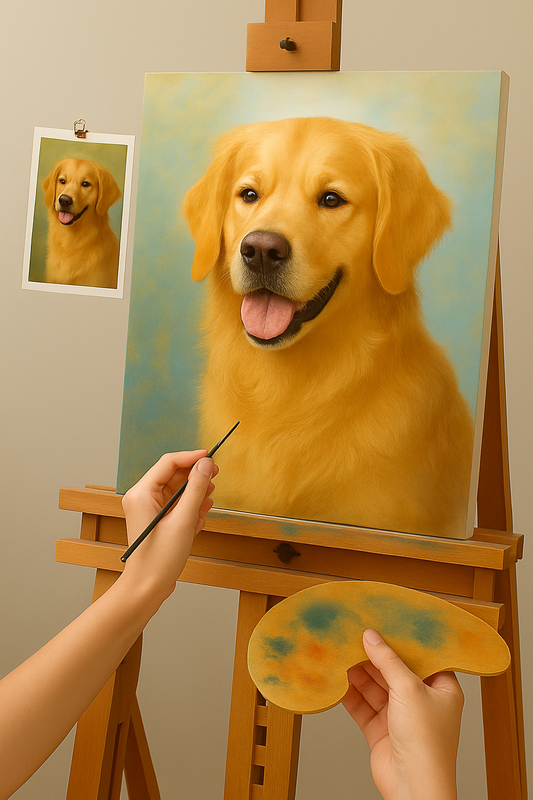 🎨 Quadro Retrato de Cachorro Personalizável – Pintura a Óleo Única