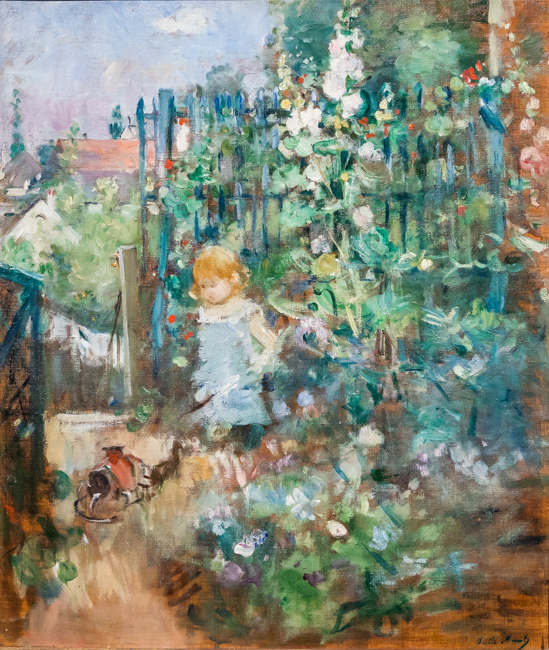 Reproduction du tableau « Enfant dans les roses trémières - Berthe Morisot » par Alpha Reproduction en peinture à l’huile