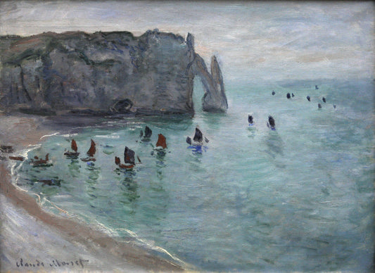 🖼️ Étretat, a Porta d’Aval – Barcos de pesca saindo do porto – Claude Monet (cerca de 1885)
