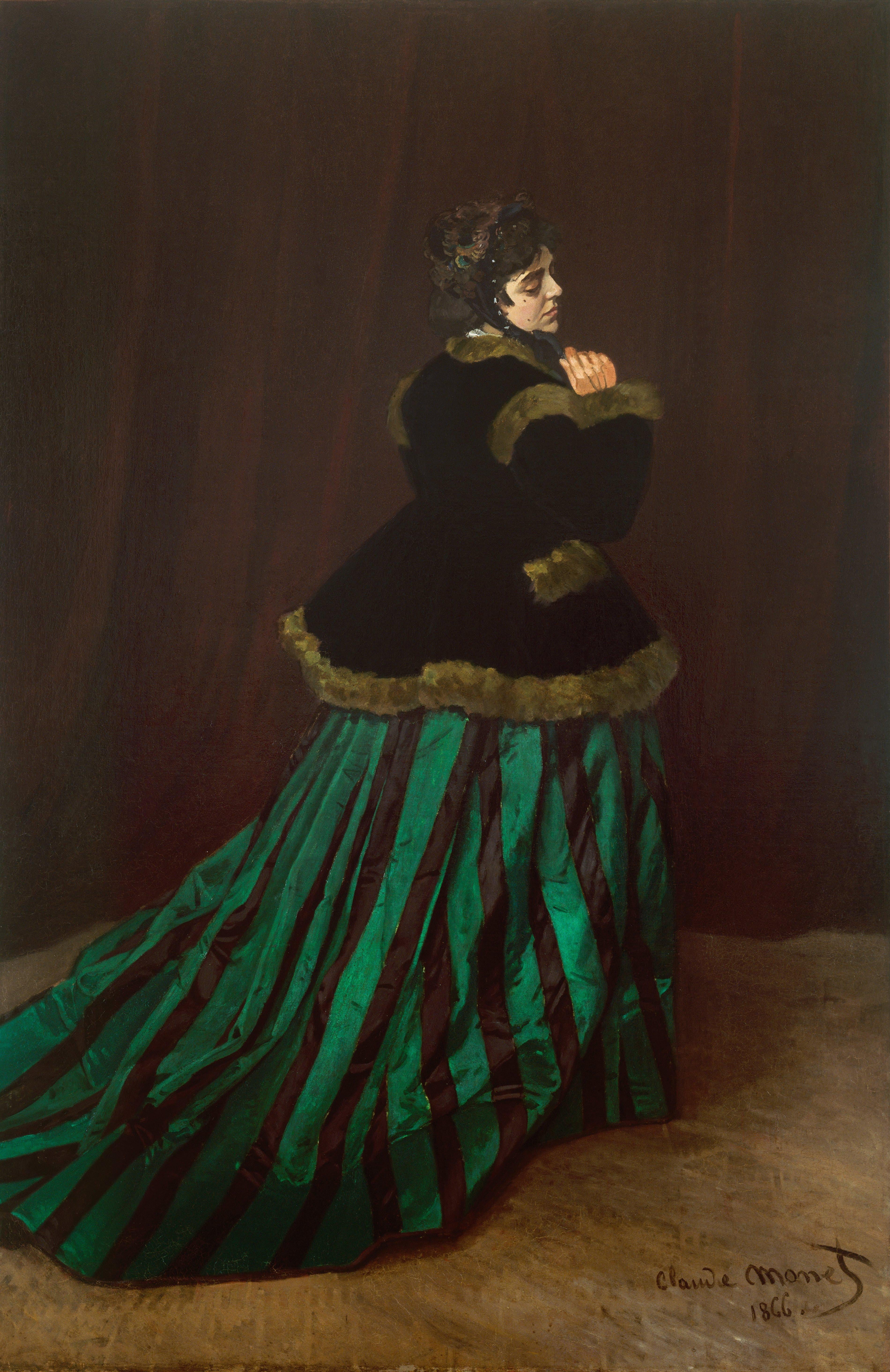 Reproduction du tableau « La Femme en robe verte - Claude Monet » par Alpha Reproduction en peinture à l’huile