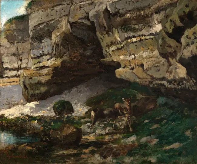 Veados na fonte - Gustave Courbet