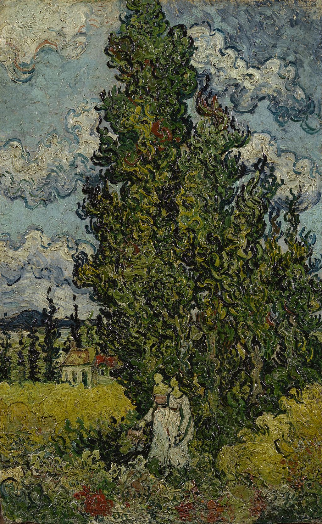 Cipreste e duas mulheres - Vincent van Gogh