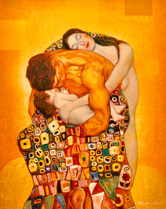 👨‍👩‍👧 O Abraço Familiar – Inspirado em Gustav Klimt (Obra de colagem criada por fãs)