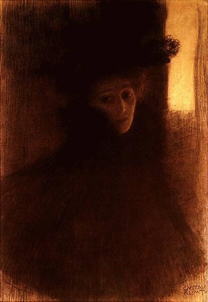🎩 Dama com capa e chapéu – Gustav Klimt (cerca de 1897-1898)
