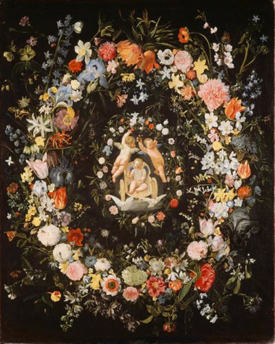 Guirlande de fleurs entourant un médaillon représentant le triomphe de l’amour - Domenichino - Alpha Reproduction