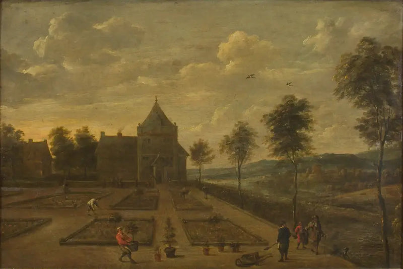 Um jardim em frente a uma casa de campo - David Teniers, o Jovem