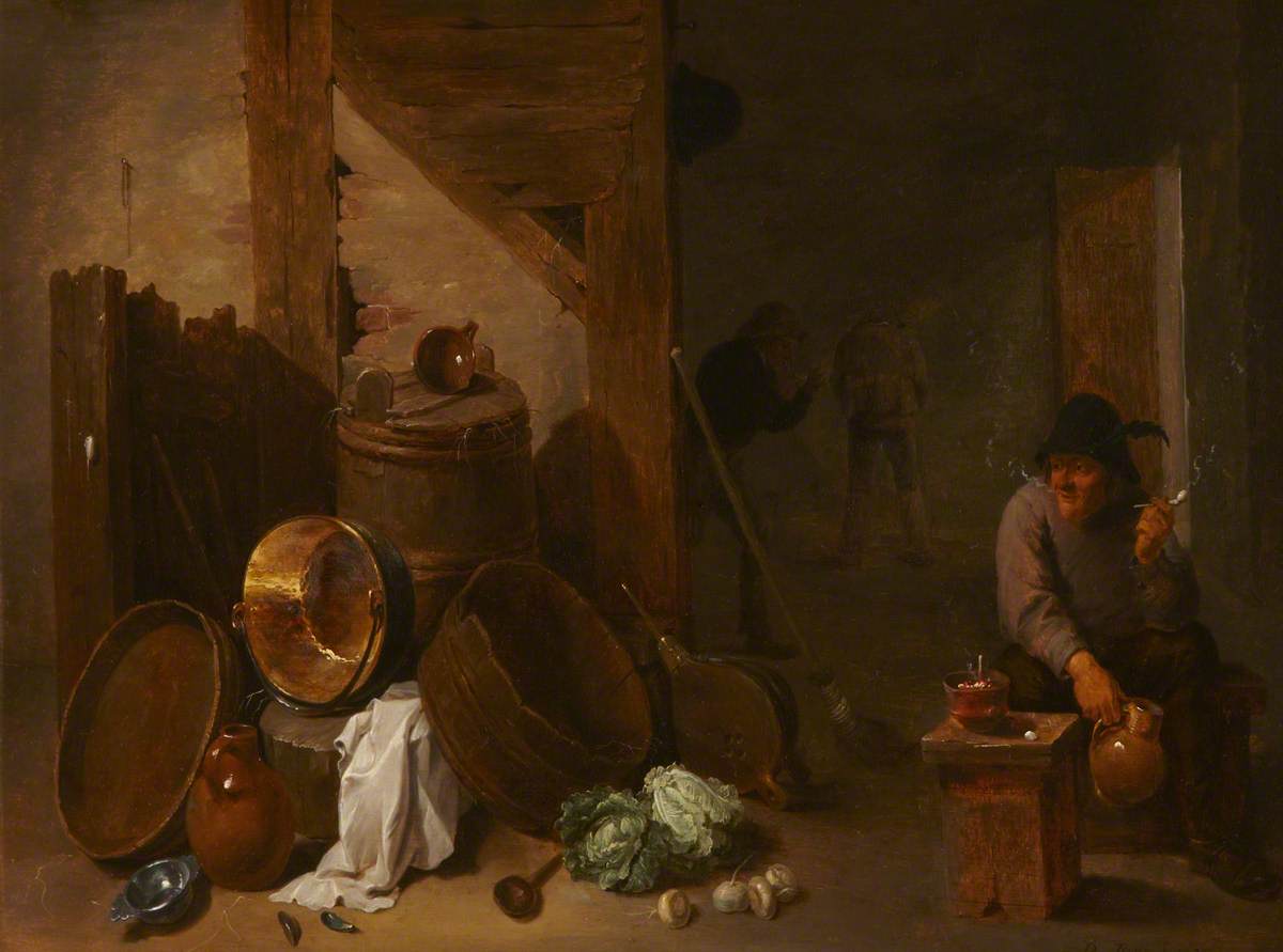 Intérieur de cuisine avec Toper et autres paysans au loin - David Teniers le Jeune