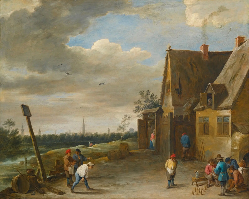 Jogo de boliche com vista para Antuérpia - David Teniers, o Jovem