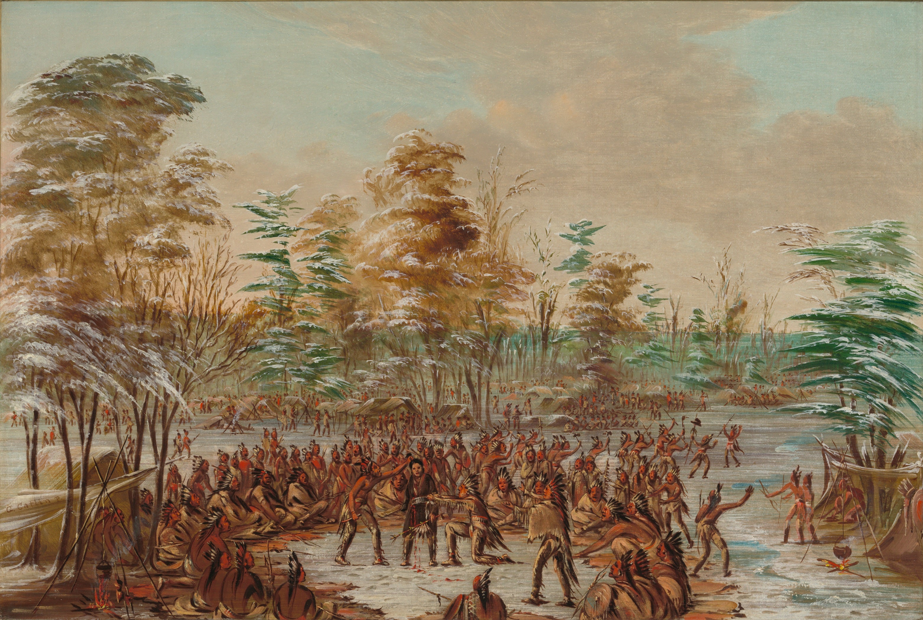 De Tonty demandant la paix dans le village iroquois. 2 janvier 1680 - George Catlin