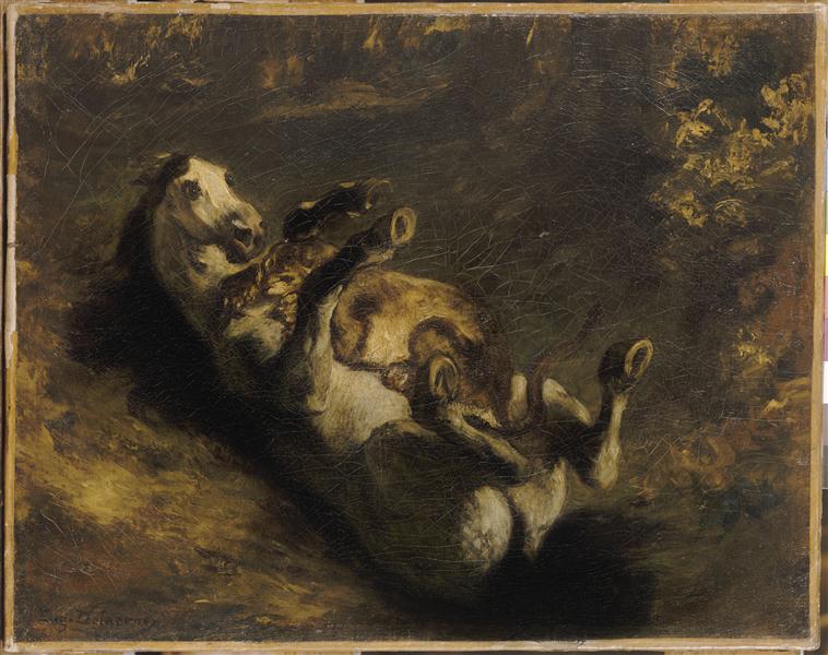 Reproduction du tableau « Cheval attaqué par une lionne - Eugène Delacroix » par Alpha Reproduction en peinture à l’huile