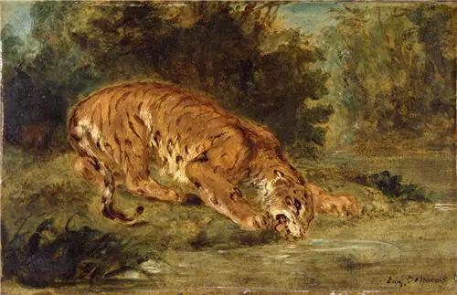 Reproduction du tableau « Tigre buvant - Eugène Delacroix » par Alpha Reproduction en peinture à l’huile