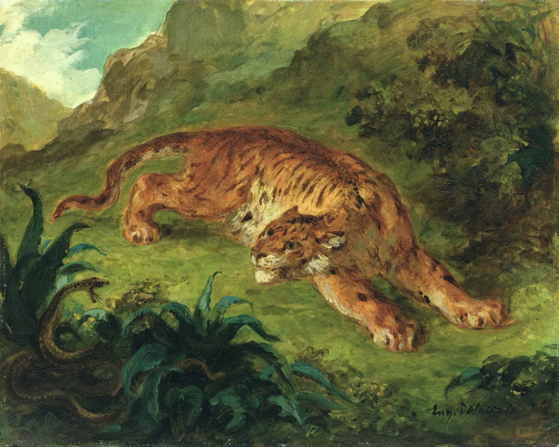 Tigre assustado por uma cobra - Eugène Delacroix