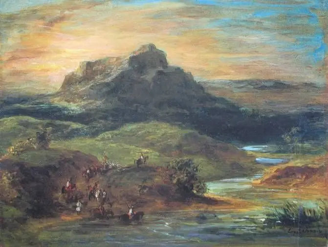 Reproduction du tableau « Cavaliers arabes franchissant le Sébou - Eugène Delacroix » par Alpha Reproduction en peinture à l’huile