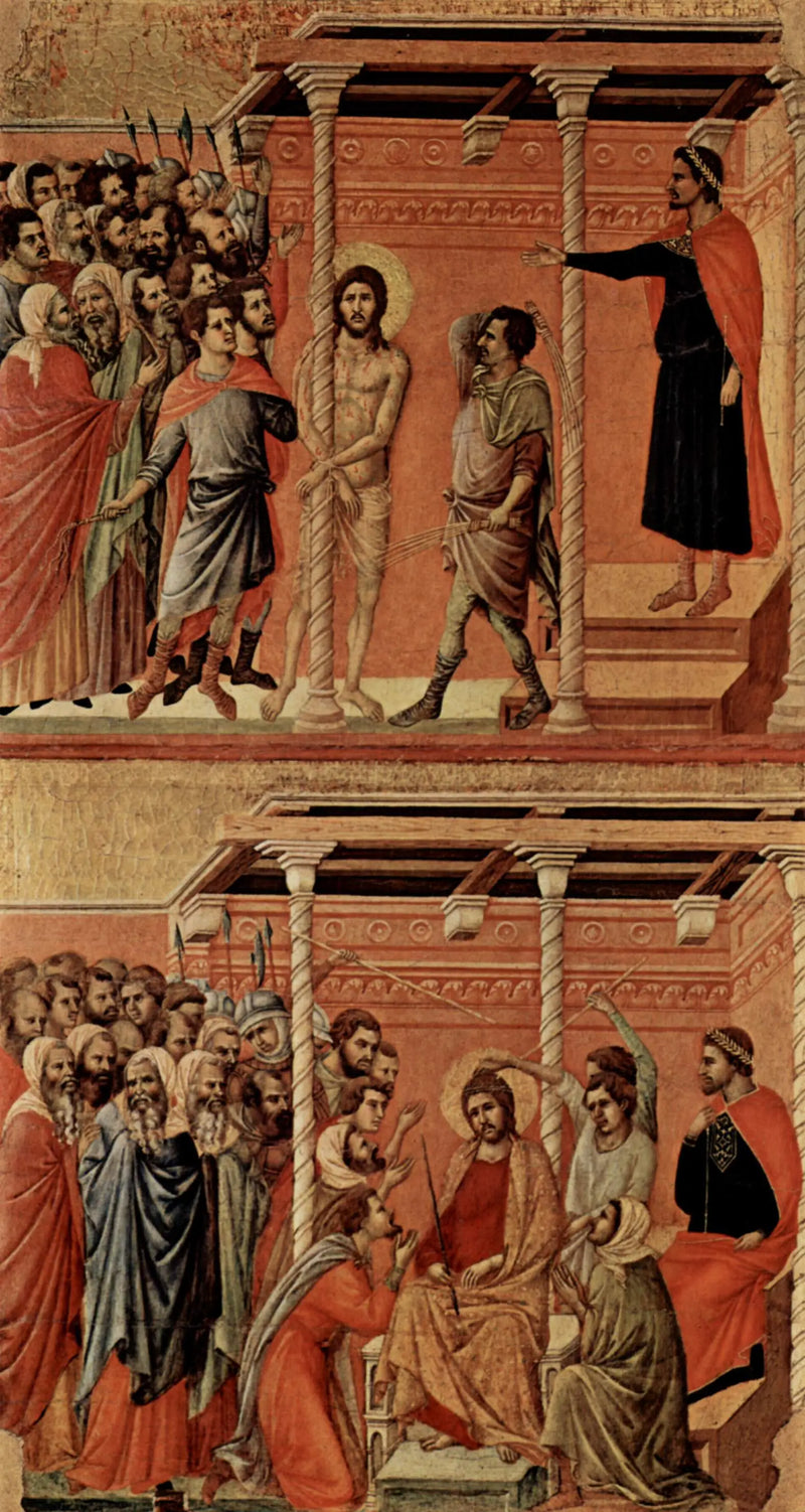 Flagelação (acima) ; Cristo coroado de espinhos (abaixo) - Duccio di Buoninsegna
