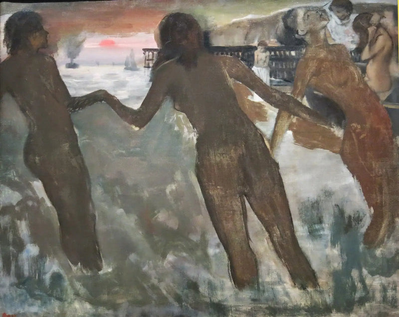 Pequenas camponesas se lavando no mar ao entardecer - Edgar Degas