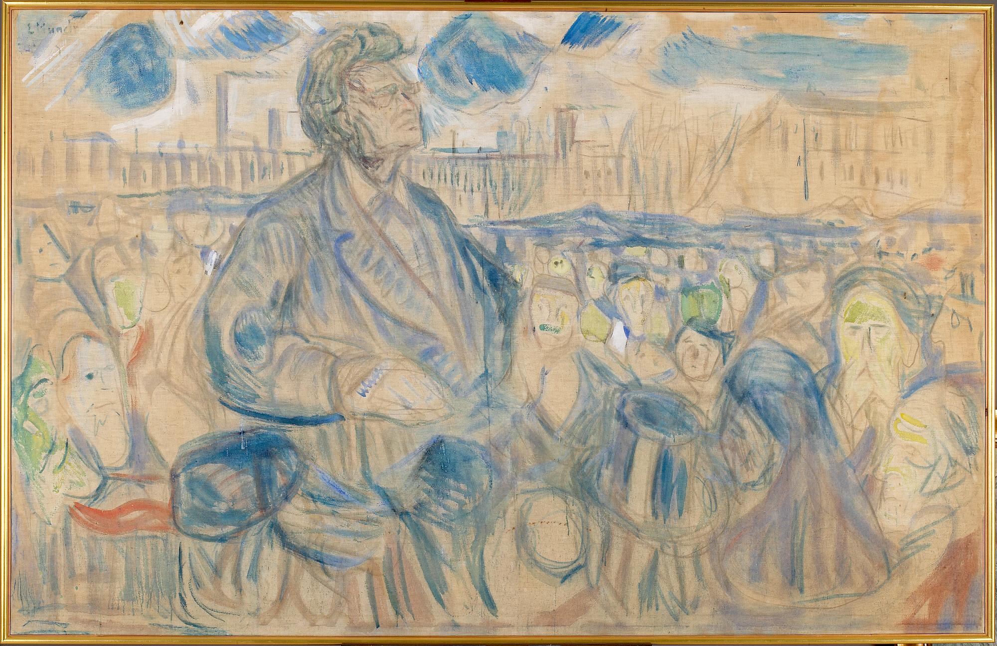 Reproduction du tableau « Bjørnstjerne Bjørnson s'adressant au peuple - Edvard Munch » par Alpha Reproduction en peinture à l’huile
