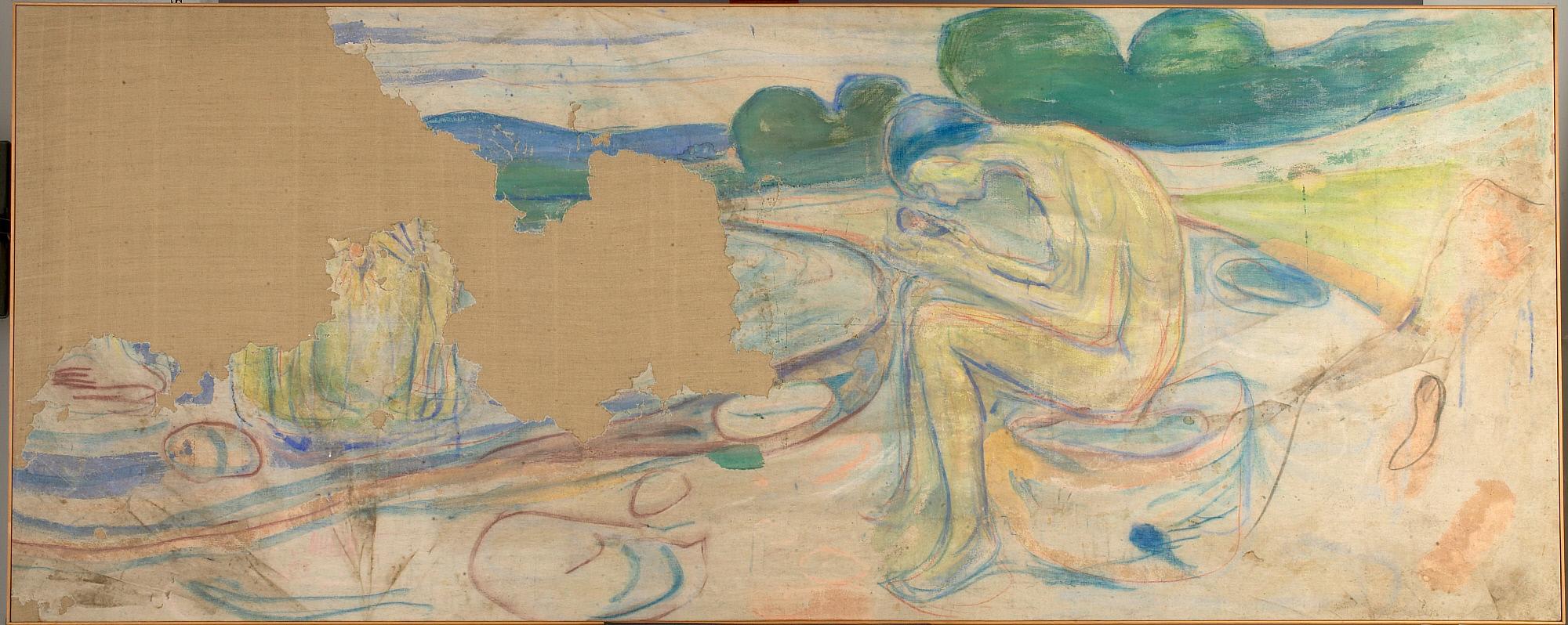 Reproduction du tableau « Les Chercheurs : étude pour un garçon assis - Edvard Munch » par Alpha Reproduction en peinture à l’huile