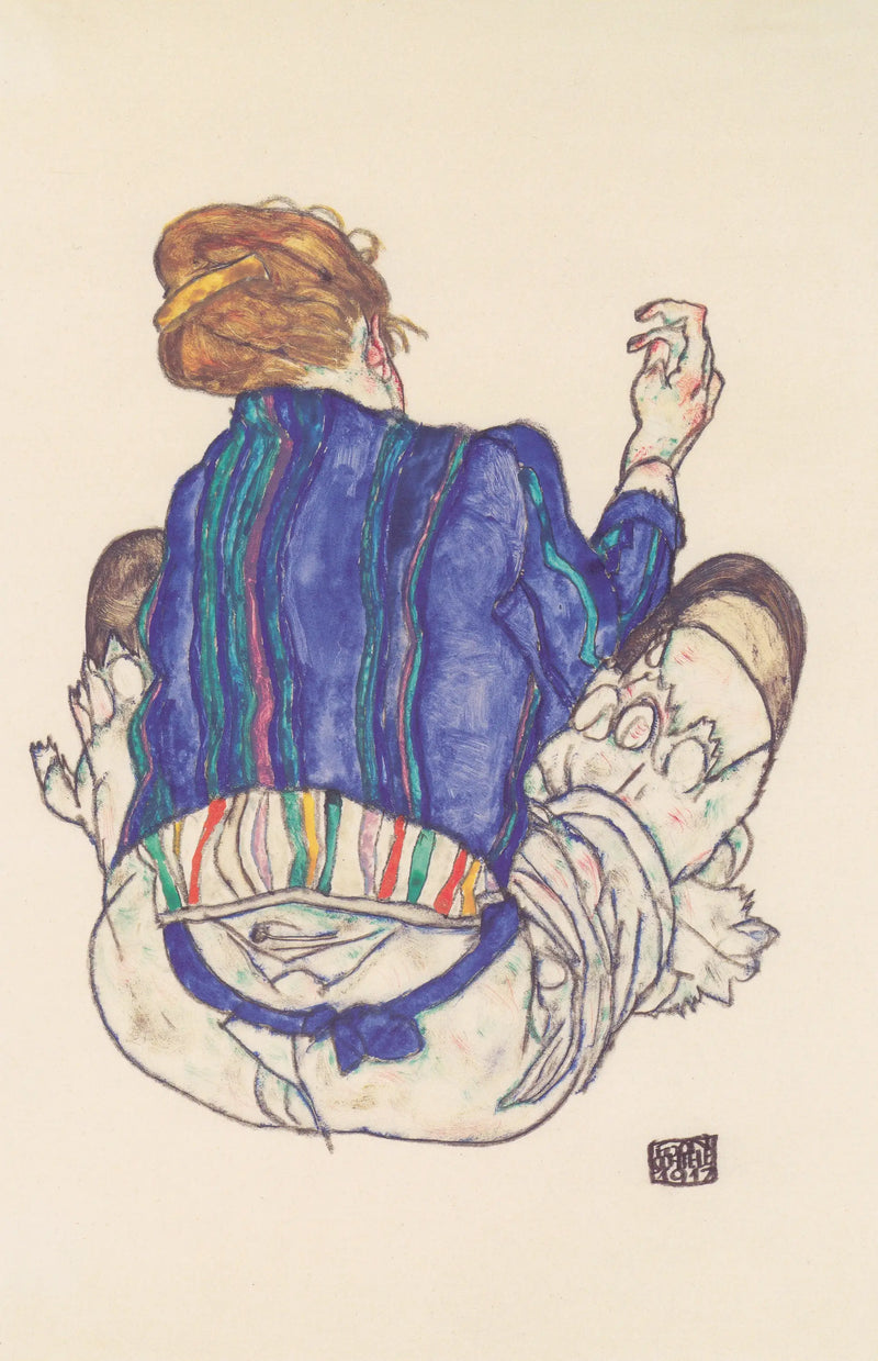 Mulher sentada, vista de costas - Egon Schiele