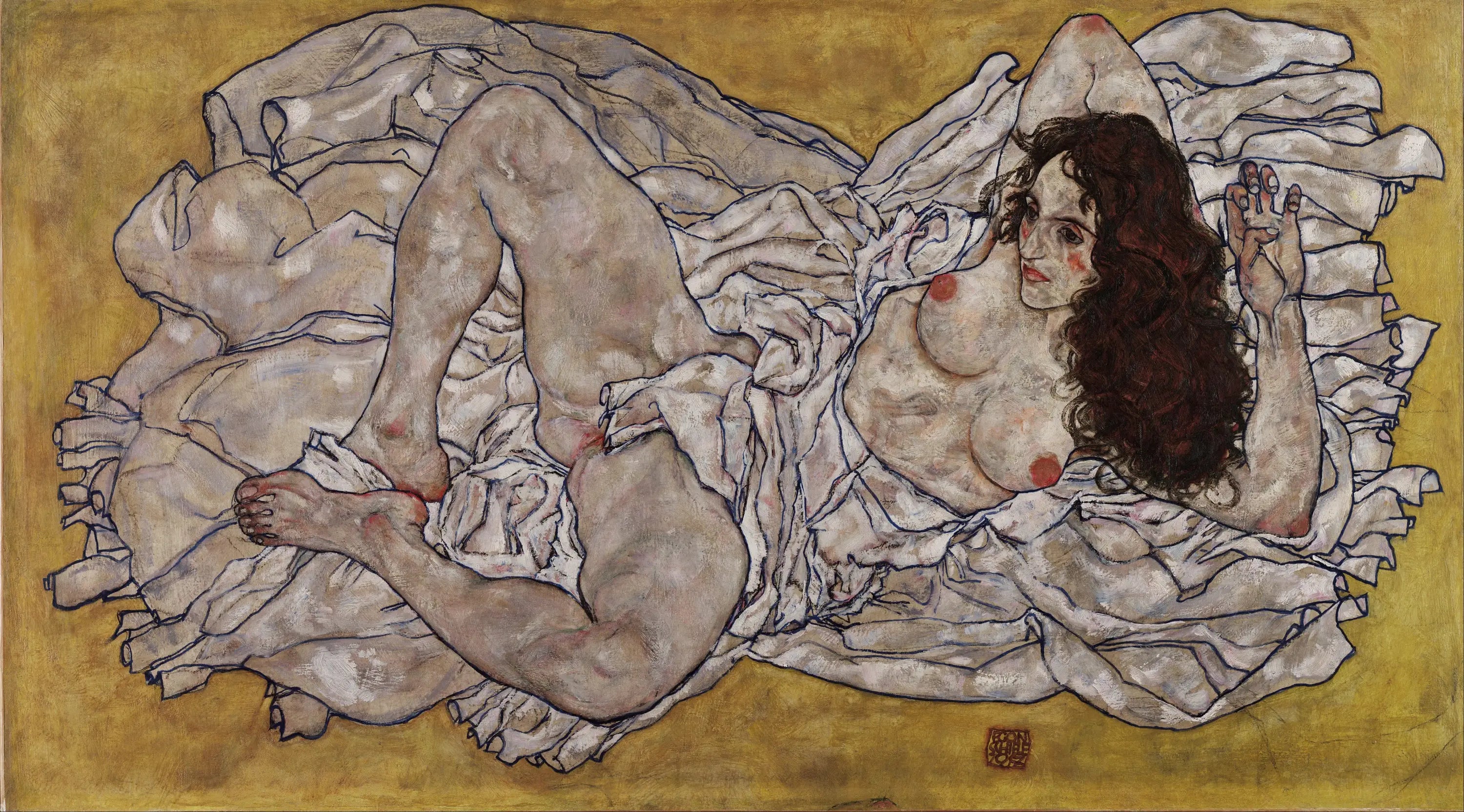 Reproduction du tableau « Femme allongée - Egon Schiele » par Alpha Reproduction en peinture à l’huile