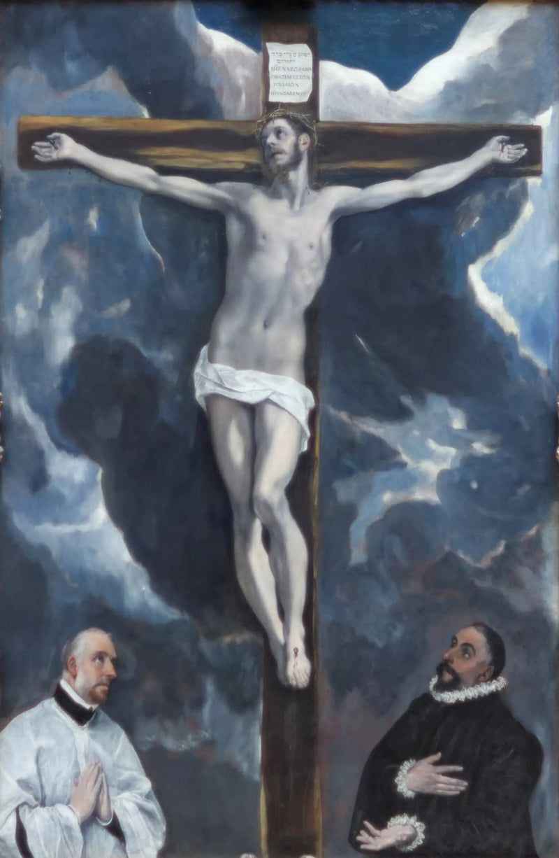 Cristo na cruz adorado por dois doadores - El Greco