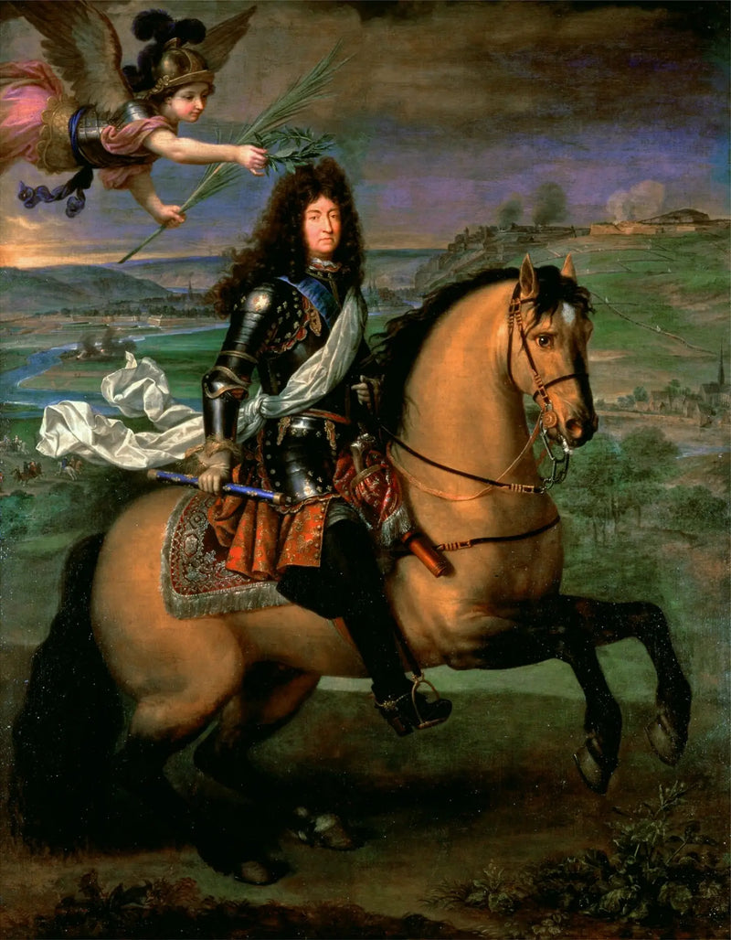 Louis XIV a cavalo coroado pela Vitória diante do cerco de Namur - Pierre Mignard