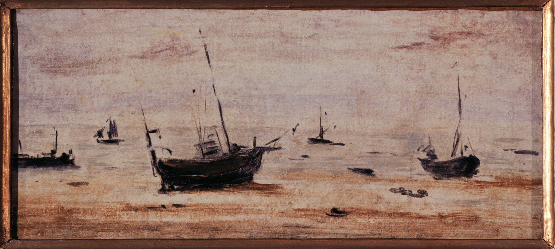 Reproduction du tableau « Bateaux échoués à marée basse - Eugène Boudin » par Alpha Reproduction en peinture à l’huile