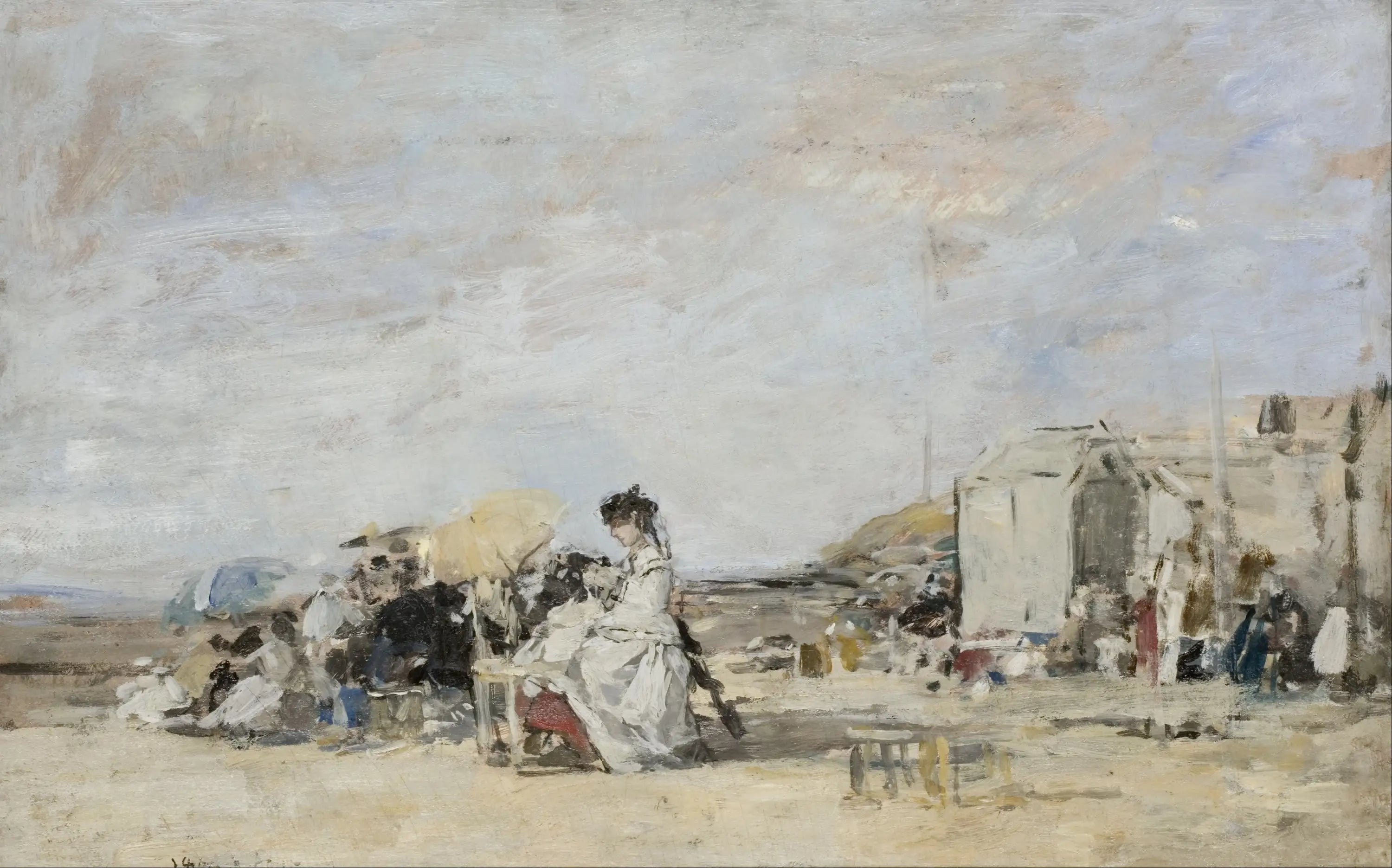 Reproduction du tableau « Dame en blanc sur la plage de Trouville - Eugène Boudin » par Alpha Reproduction en peinture à l’huile