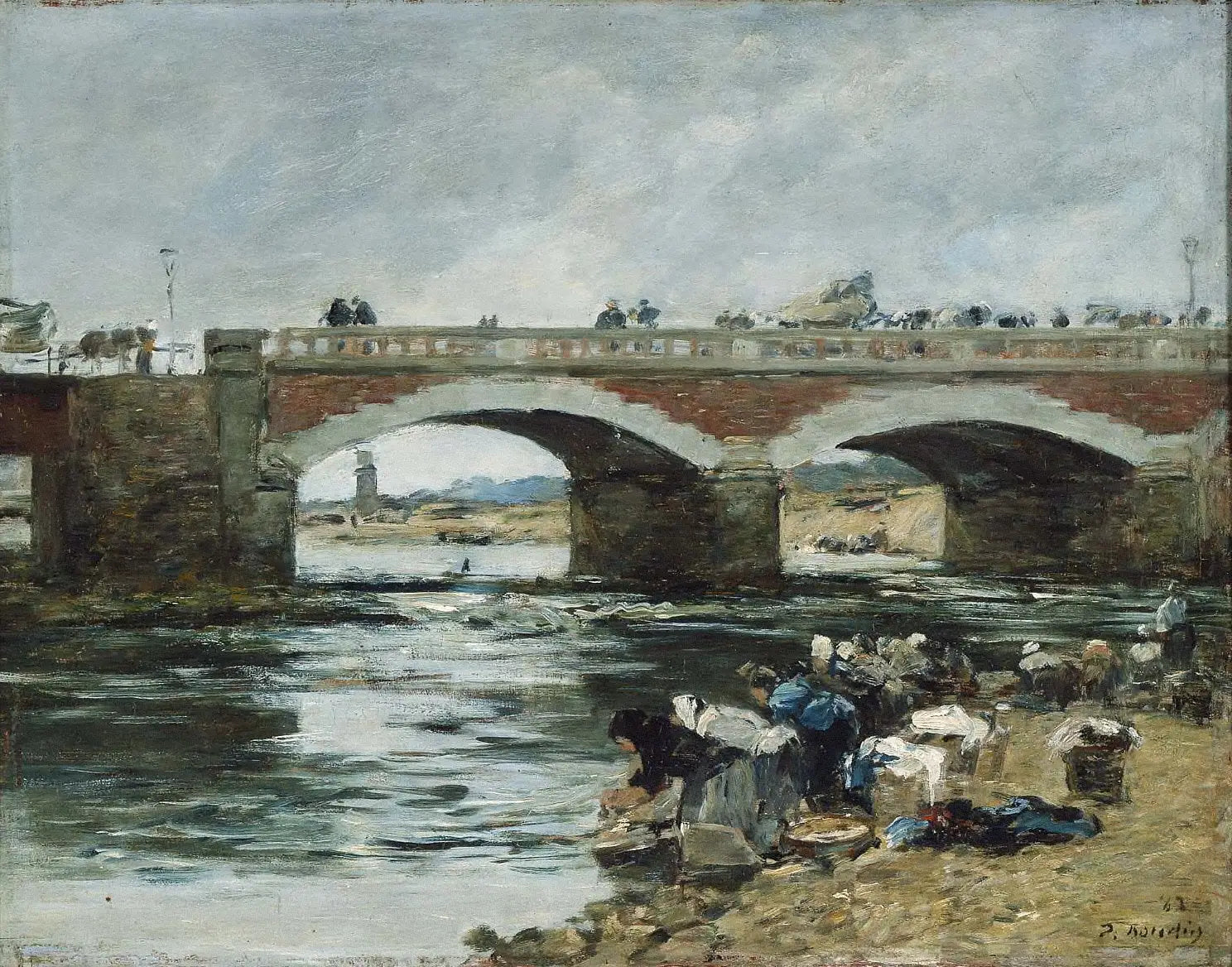 Reproduction du tableau « Lavandières près d'un pont - Eugène Boudin » par Alpha Reproduction en peinture à l’huile