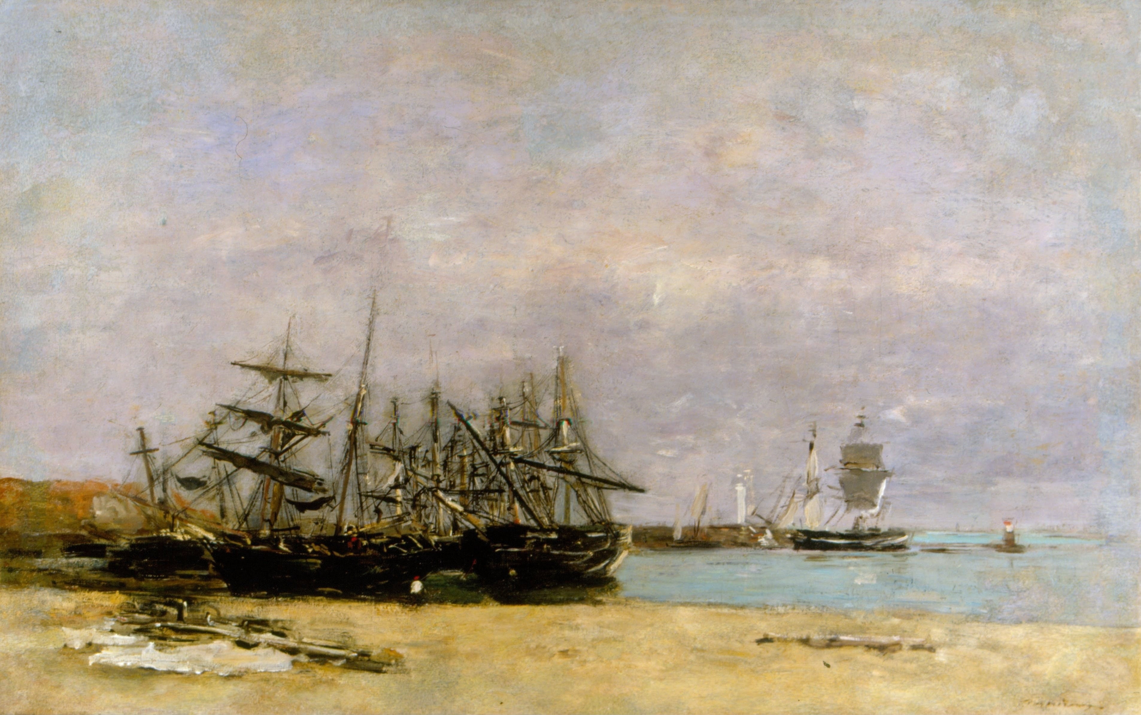 Reproduction du tableau « Portrieux - Navires échoués - Eugène Boudin » par Alpha Reproduction en peinture à l’huile